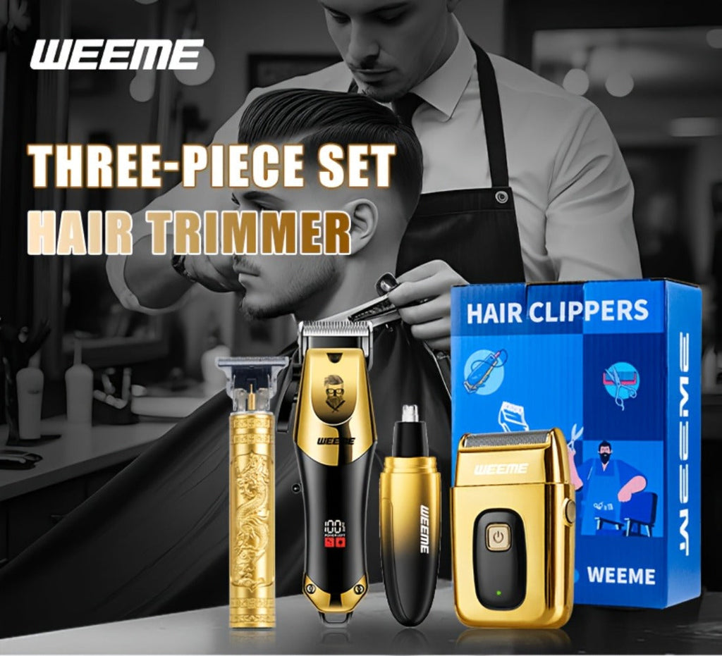 Beard Trimmer Set for Men - USB Rechargeable Hair Clipper & Grooming Kit with Battery Indicator, Comb Attachments