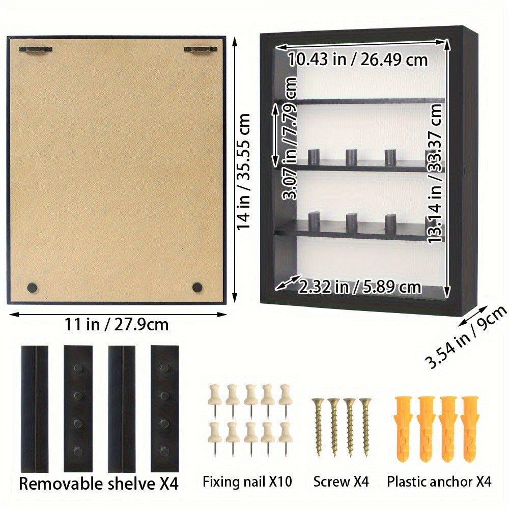 Shadow Box Frame 11x14 Large Memory Display Case with Linen Back – 4 Removable Shelves for Medals, Coins, Rings, Pins