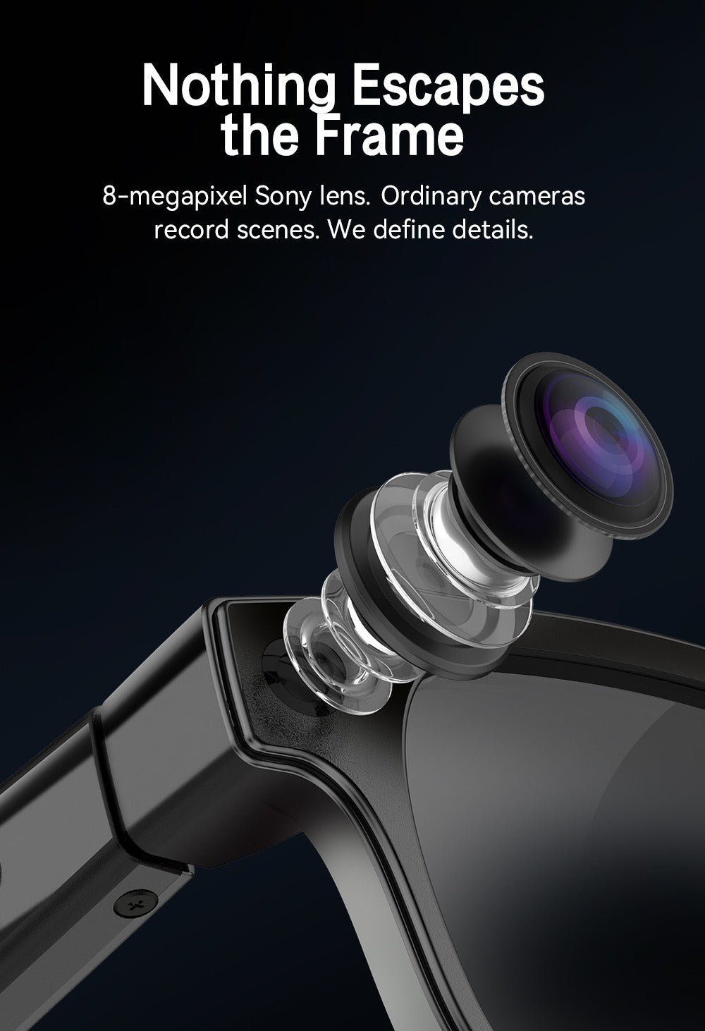 Smart Glasses 8MP Camera Eyewear with Translation, Object Recognition, Touch Control and Bluetooth Calls