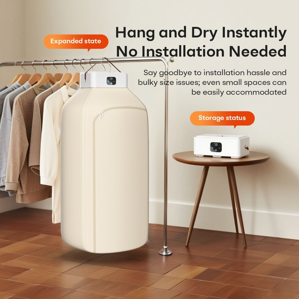 Foldable Clothes Dryer Smart Touch Screen Two-Speed Control Timer Function with Dry Bag Quick Drying Compact Design for Apartments Dorms RVs