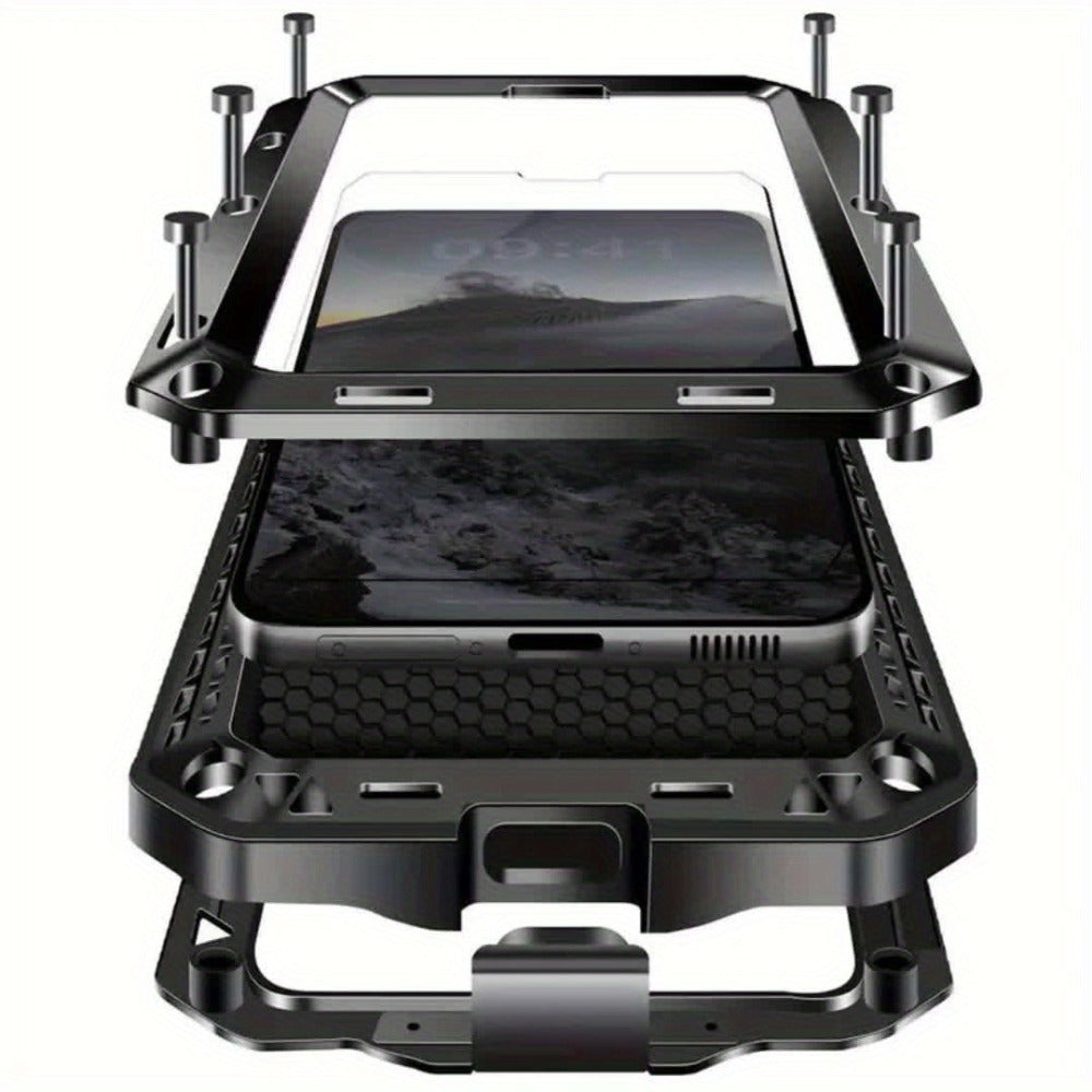 Phone Case with Metal Frame, Integrated Glass Screen Protector and S Pen Opening for Select Galaxy S23-S25 Models