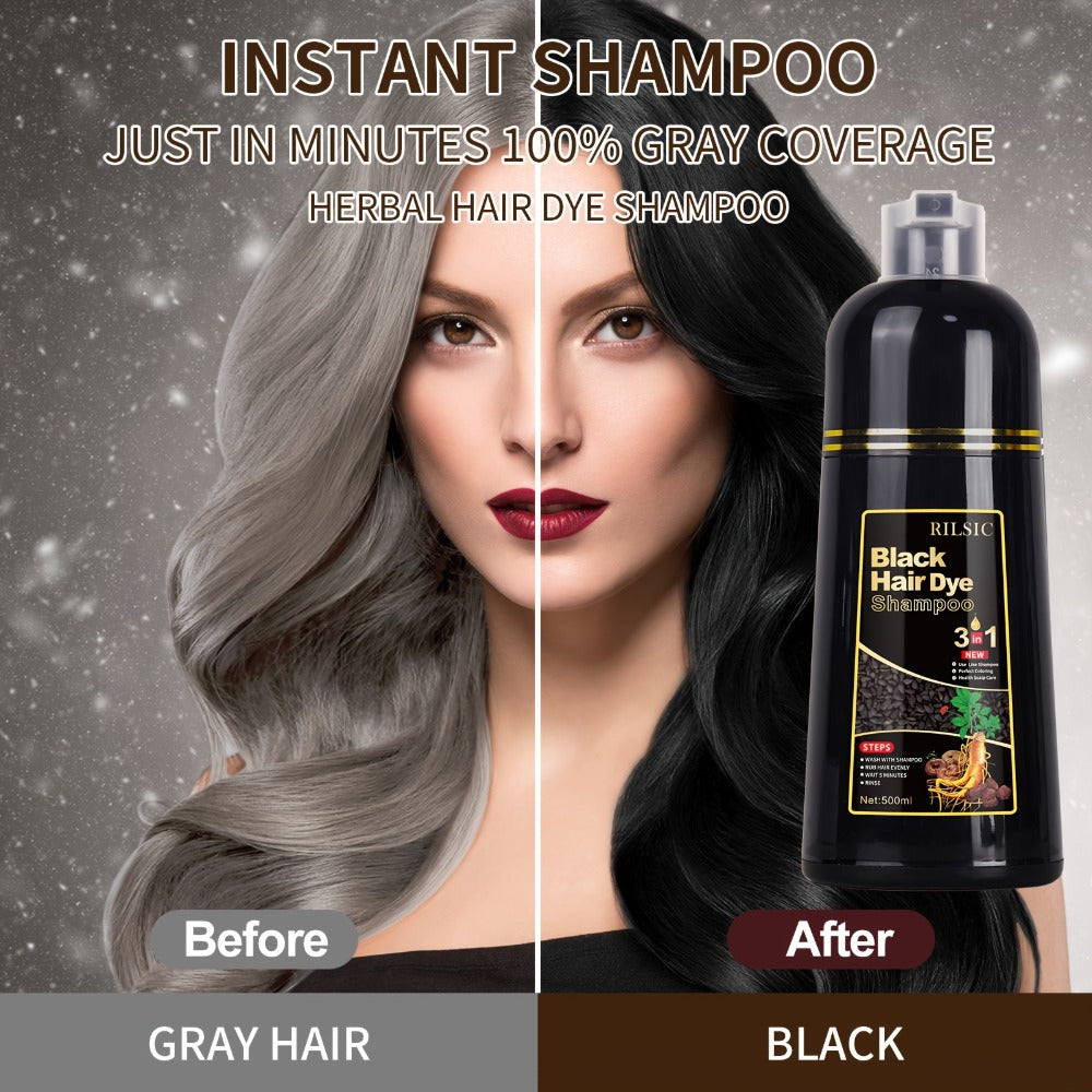 RILSIC 3-in-1 Gray Hair Color Shampoo with Plant Squalene – 100% Gray Coverage Wash & Condition Instant Results, No Mix No Ammonia