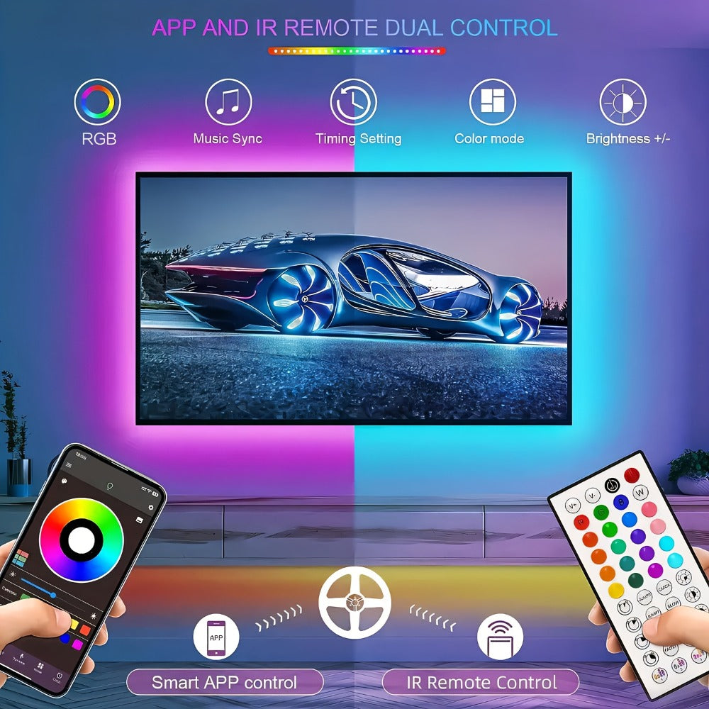RGB LED Smart Light Strip 200FT Music Sync Color Changing, 44-Key Remote, Multi-Color Adjustable