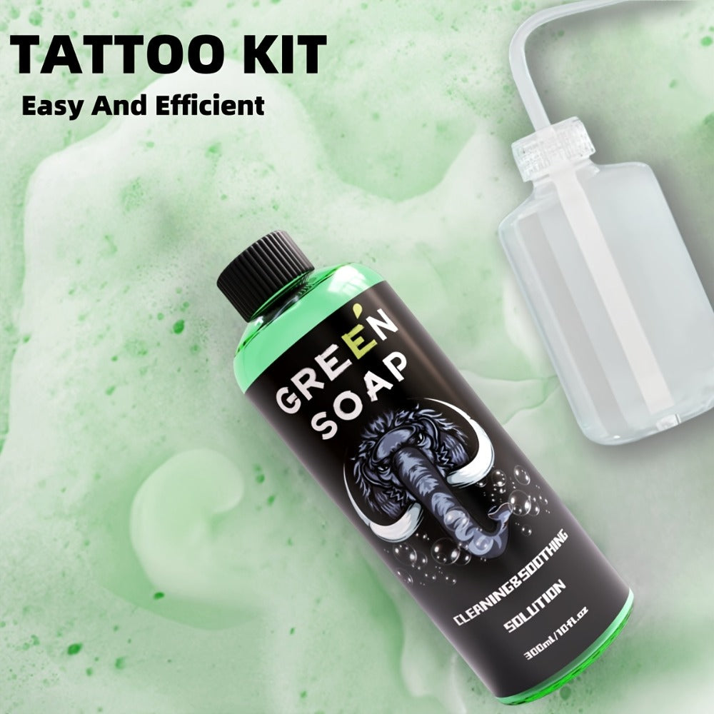 Tattoo Green Soap Kit Cleansing Solution with Squeeze Bottle – Green and Blue Tattoo Soap for Artists, Safe Color Foam Moisturizing Formula