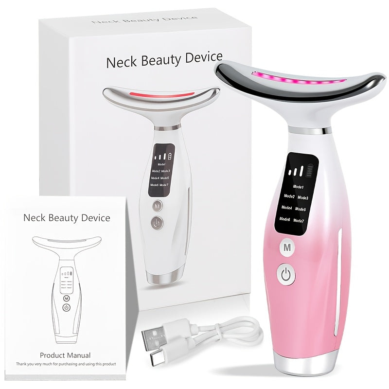 LED Light Therapy Face Neck Shoulder Massager 7-Color USB Rechargeable Multiple Adjustable Modes Facial for Home or Salon Spa Use