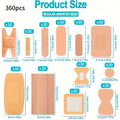 Adhesive Bandages 360pcs – Flexible Fabric Fingertip & Knuckle Bandages Set, Breathable Cloth Elastic First Aid Bandages in 12 Assorted