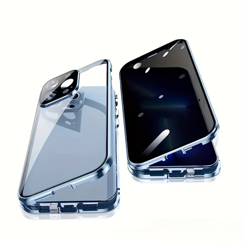 Phone Case Privacy Tempered Glass Cover with Aluminum Frame and Snap Lock for Select iPhone 12-17 Models