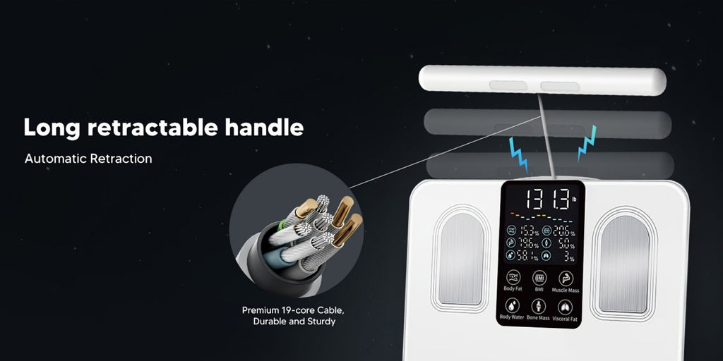 Smart Body Fat Scale with Handle, 8-Electrode Full Body Composition Analyzer, BMI Mass Monitor
