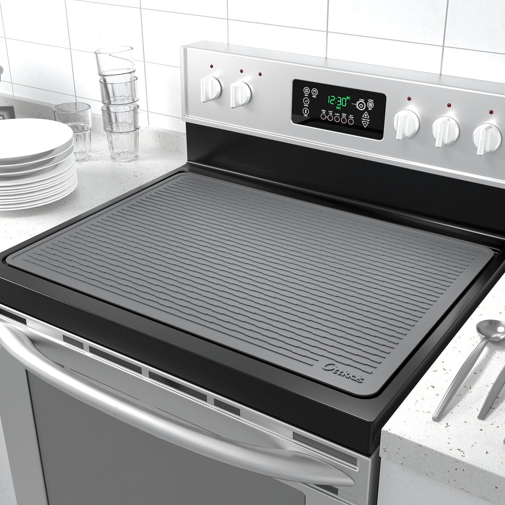 Kitchen Mat, 30x21-Inch Silicone Stove Cover and Counter Drying Pad in Gray or Black with Striped Surface