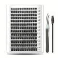 156-Piece Mixed Self-Adhesive Lash Cluster Tray with Black Tweezers and Spoolie Brush in Mixed Style