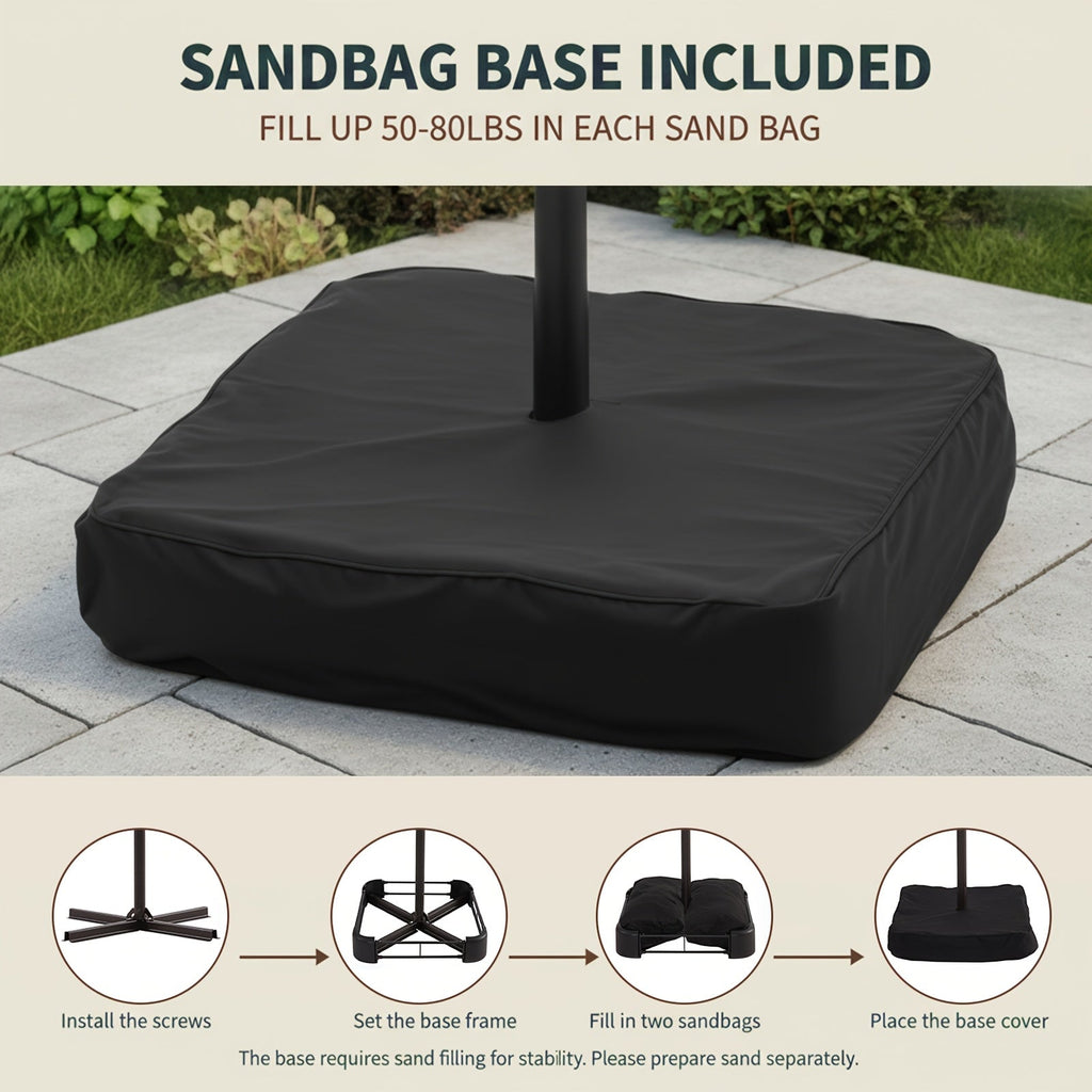 Patio Umbrella 10FT Cantilever Hanging Style with Crank, Push Tilt and Variant-Specific Cross Base