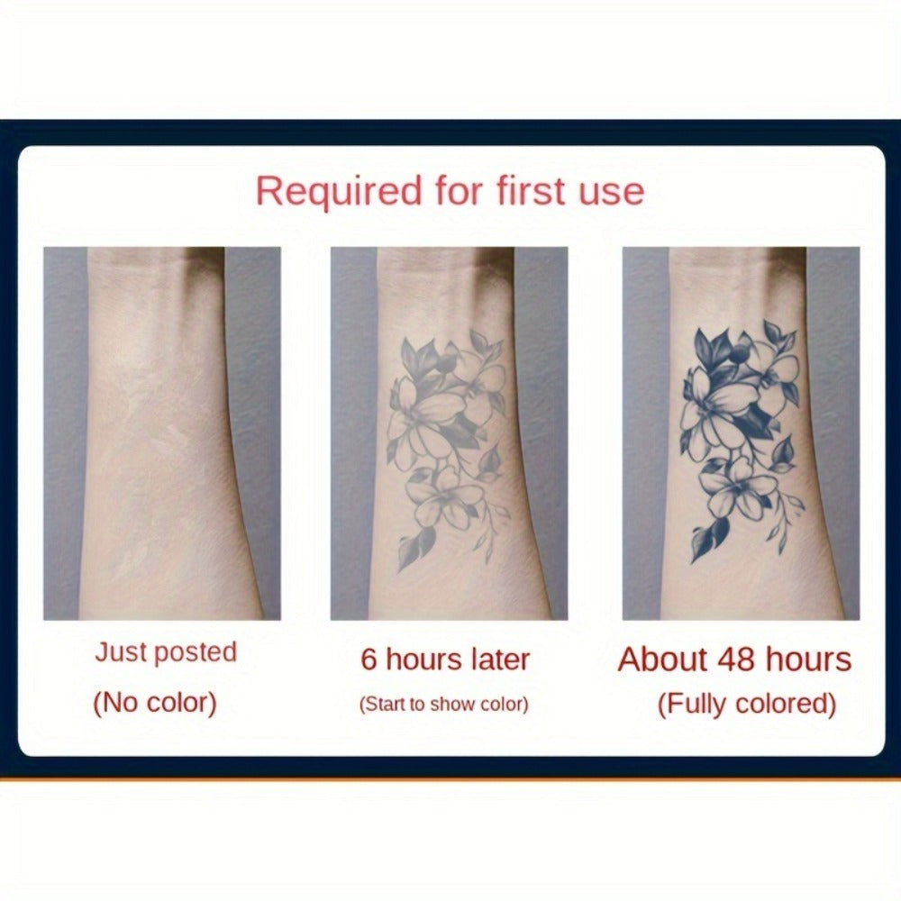 Temporary Tattoos, 4-Sheet English Word and Letter Set with Black Script Designs for Arm and Body Placement