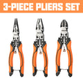 Pliers Set 9-in-1 Multi-Function Industrial Grade, 8.5" Lineman Pliers, 8.5" Long Nose Pliers, 8" Diagonal Side Cutters