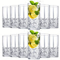 Highball Glasses Set of 12 – 12oz Crystal Clear Vintage Textured Tall Drinking Glasses, Dishwasher Safe Designer Glassware for Cocktail