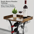 Freestanding Wine Rack Floor 14 Bottles Mini Bar Table Stand Liquor Cabinet with Glass for Home Cooking, Dining and Outdoor Meals
