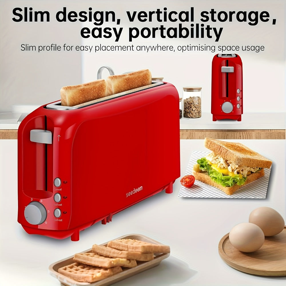 2-Slice Toaster Slim Ultra-Thin Design, 6 Browning Settings, 10" Long Slot, Reheat & Defrost Functions