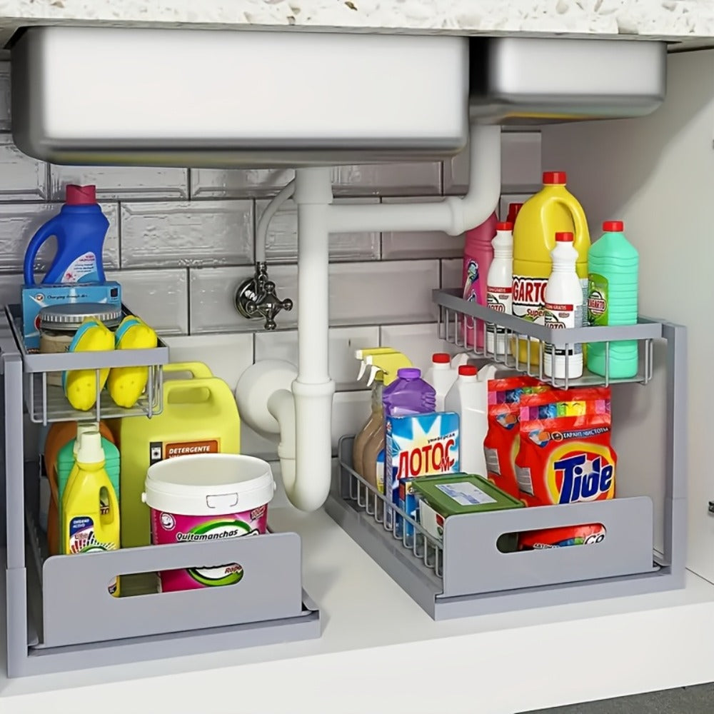 Under Sink Storage Organizer 2-Tier Slide-Out Shelf in 1 or 2 Packs and Three Color Options