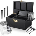 Locking Compartment Storage Box with Sliding Tray, Three Jars, Three Tubes and Cleaning Brushes