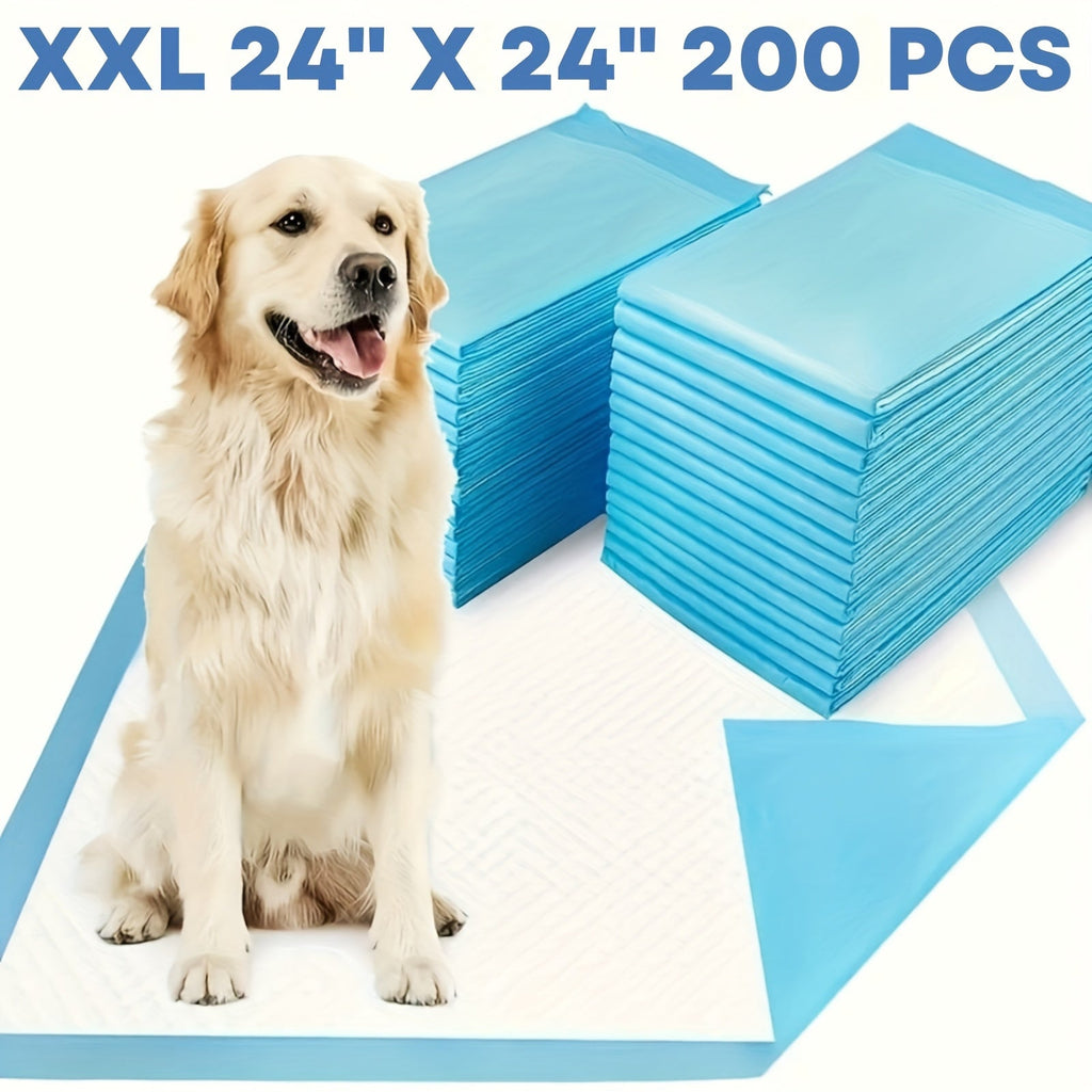 Six-Layer Disposable Pet Pads with 50, 101 or 200-Piece Pack Options and Blue-White Design