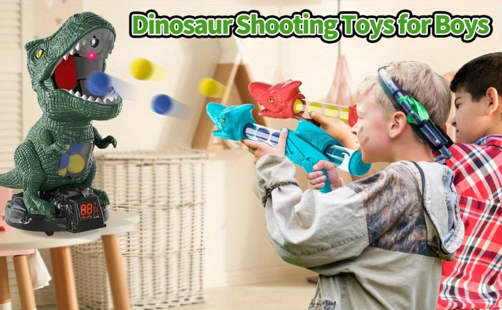 Dinosaur Shooting Game Toy with Sound Light & Spray, Movable Dino Target Launcher Set with Foam Bullets & Goggles for Boys Kids Ages 3+