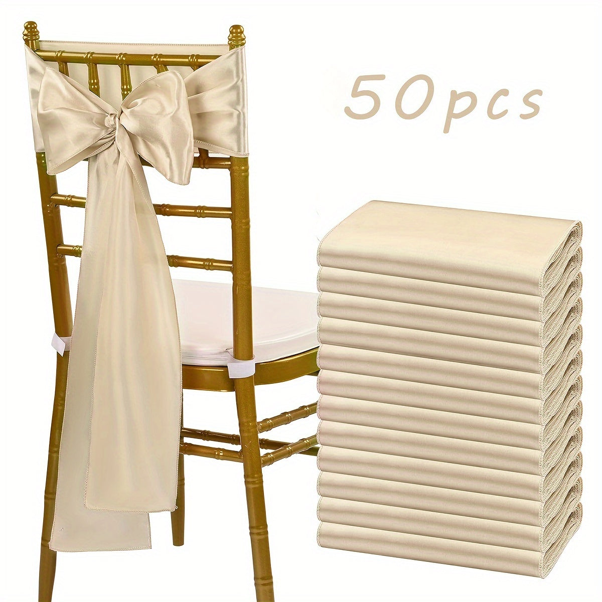 Satin Chair Sashes Bows 50pcs, 7x108 Inch Chair Waist Belt Bow Ties for Wedding Reception, Banquet