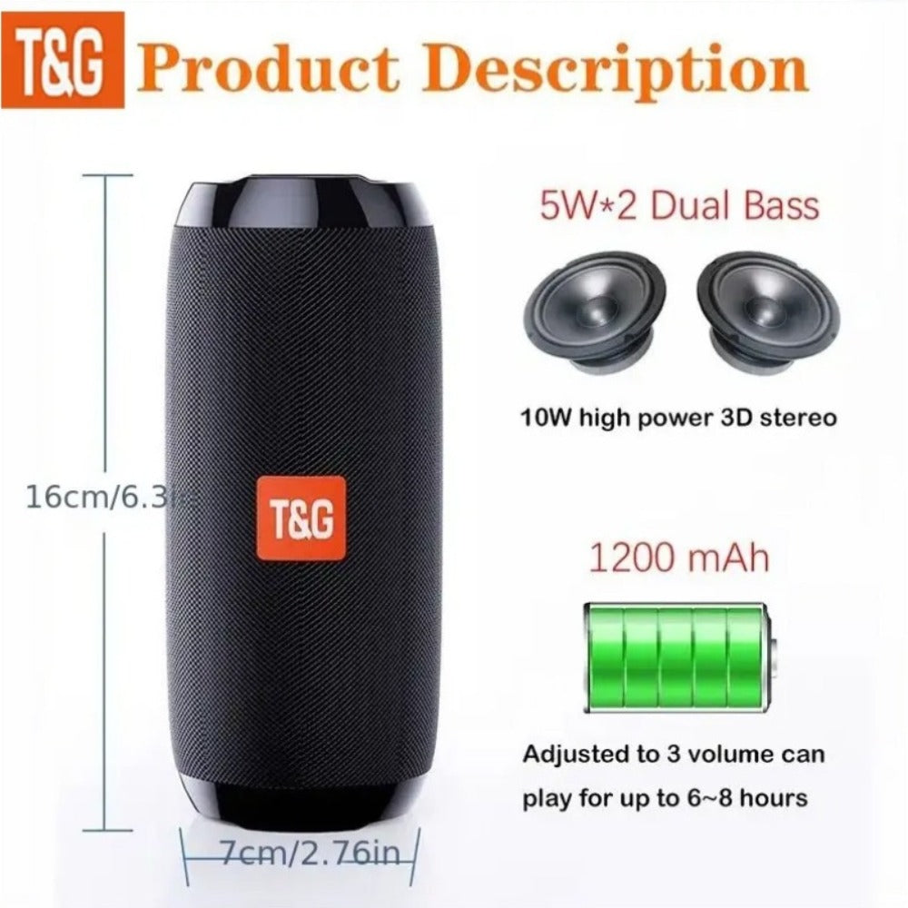 Portable Bluetooth Speaker TG117 with 10W Output, IPX4, 1200mAh Battery, 33ft Range and Mic