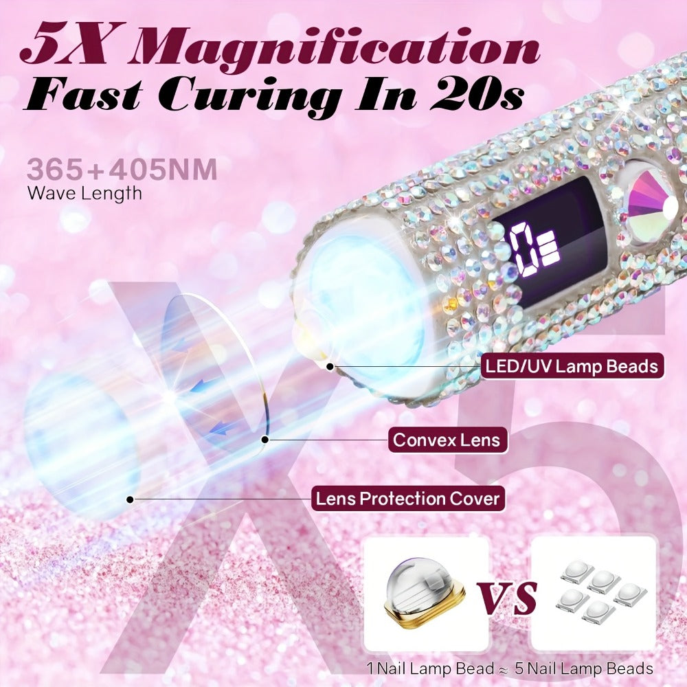 Rechargeable Single Finger LED Nail Lamp UV Gel Curing Light 365nm 405nm Dual Wavelength Rhinestone