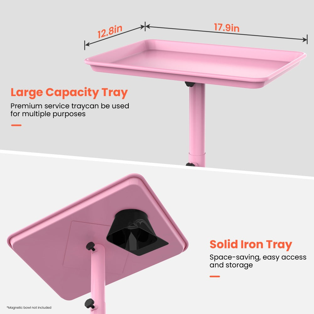 Salon Trolley Cart Height Adjustable 30 to 42 Inch Rolling Tray Table on Wheels Lockable Casters for Hair Stylist Barber Esthetician Nail