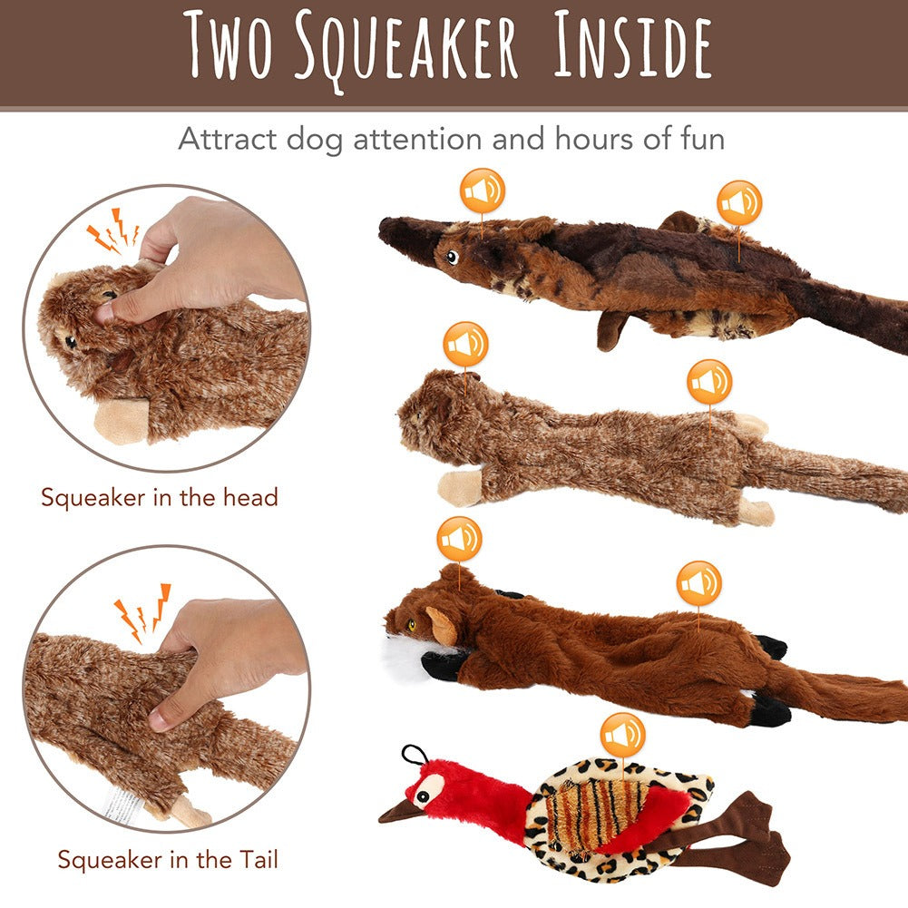 Squeaky Dog Toys 5-Pack No Stuffing Plush Chew Toy Bundle – Durable Animal Toys for Small Medium Large Dogs