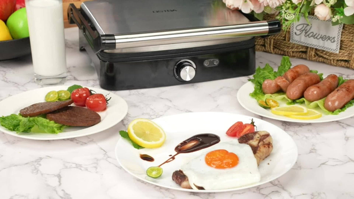 Panini Press Grill Indoor Sandwich Maker 4 Slice, Non-Stick 1200W Electric Grill with Temperature Control