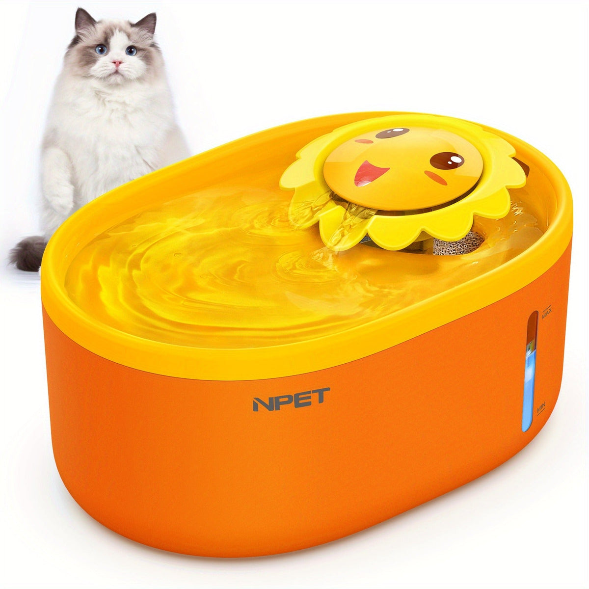 2L NPET Pet Water Fountain with Visible Water Level, PETNC010GW Filter Bundles and PETNC010YO-US Model