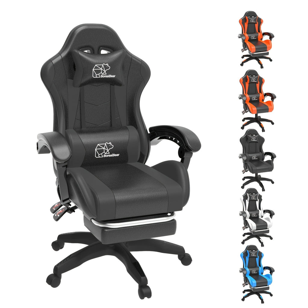 Gaming Chair with Retractable Footrest, Adjustable Lumbar Pillow, Headrest, 360° Swivel and Height Adjustment