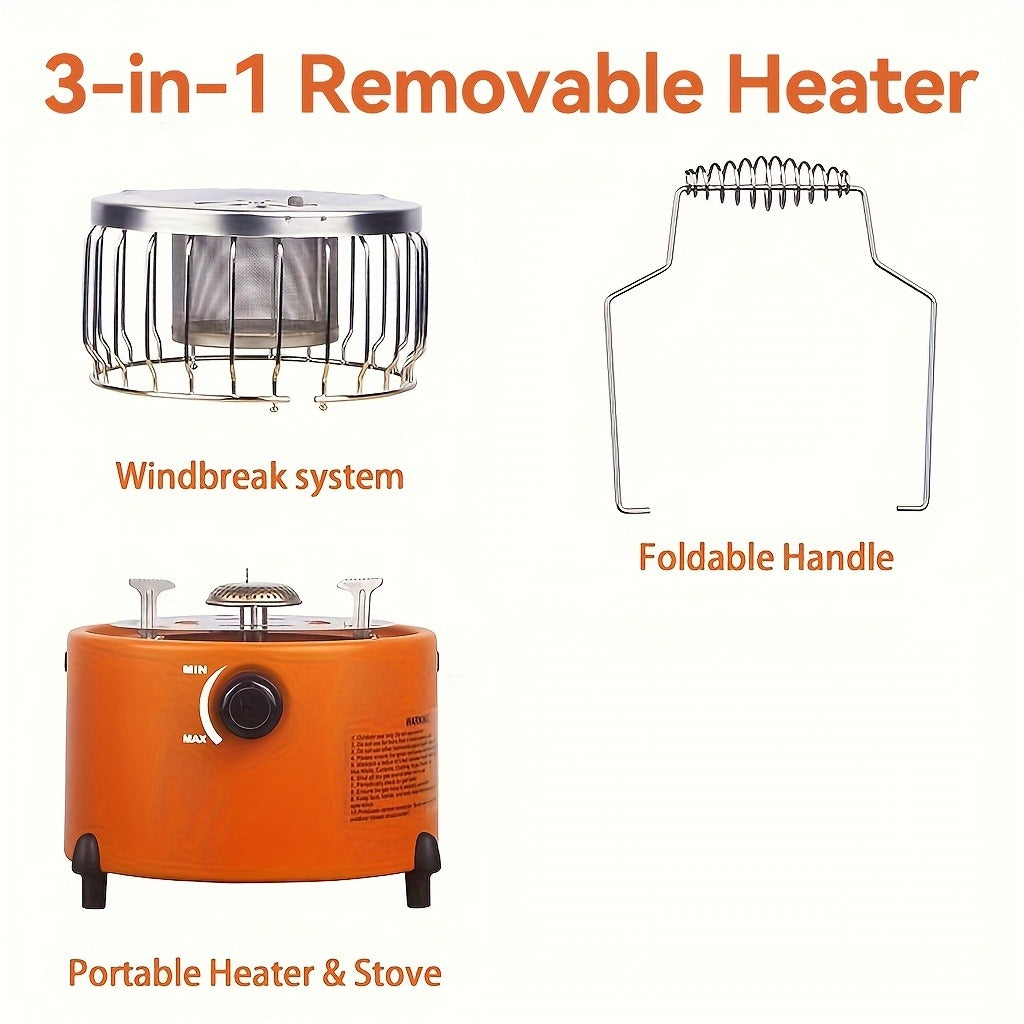 Portable Propane Camping Stove Heater 9000 BTU, 3-in-1 Indoor Outdoor Gas Burner with Adjustable Flame
