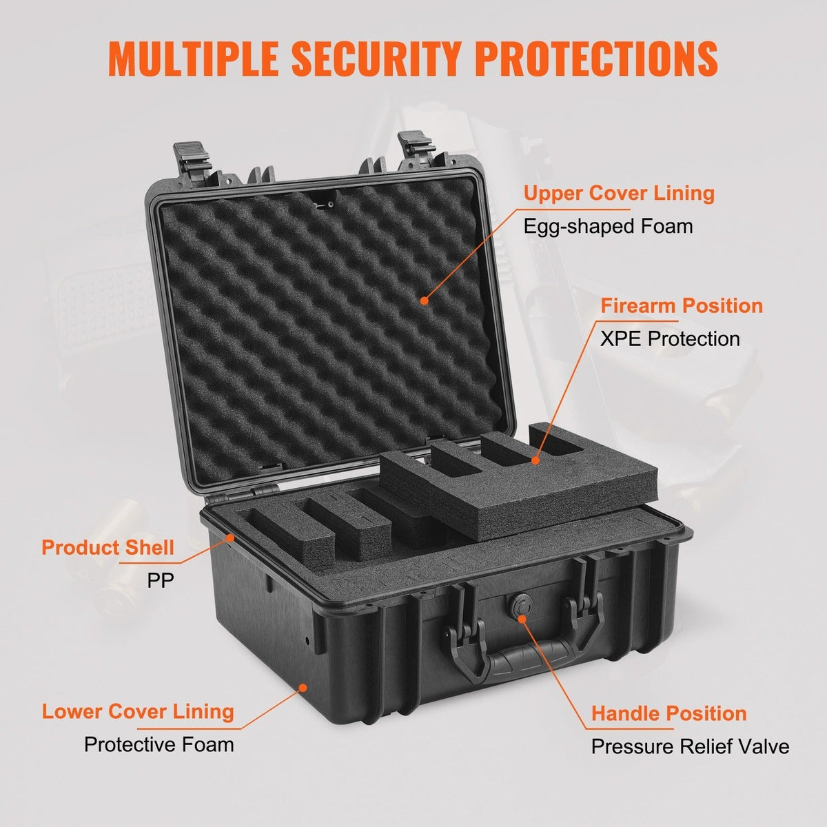Hard Pistol Case IP67 Waterproof – TSA Approved Lockable Handgun Case with XPE Pre-Cut Foam Lining, Pressure Release Valve & Dual Padlock