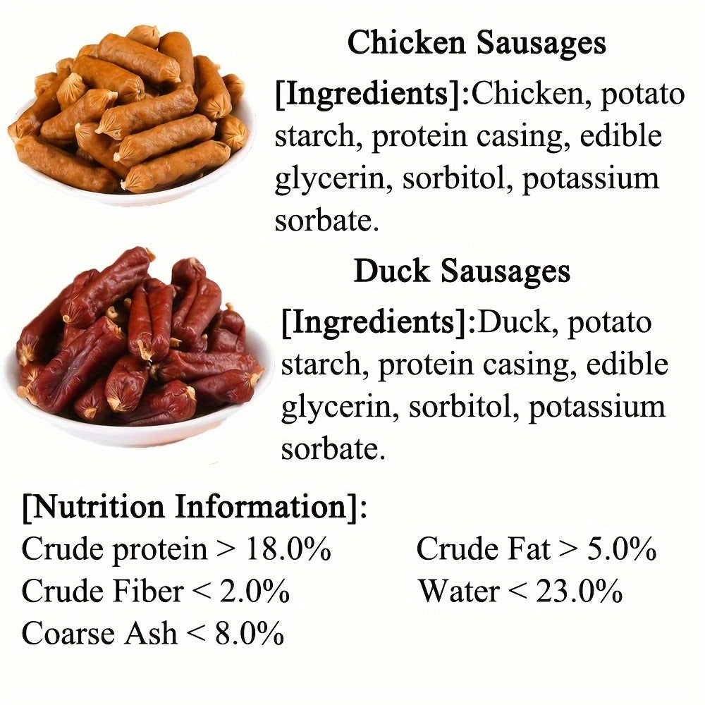 Soft Chew Dog Sausage Treats – Chicken & Duck Flavor, High Protein Fresh Meat Training Treats for Small, Medium & Large Dogs
