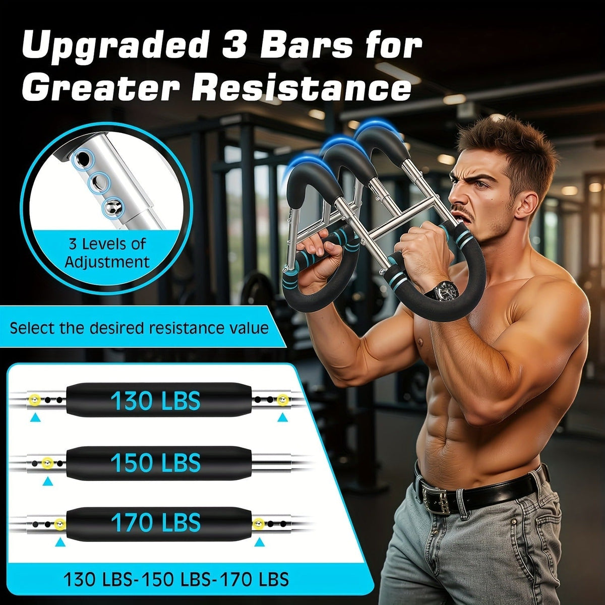 Arm Strength Trainer Three-Bar Chest Expander, Adjustable Multi-Level Resistance, Portable Detachable Forearm & Chest Workout Device