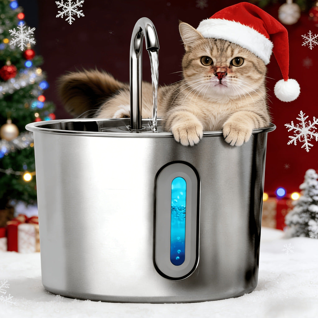 Stainless Steel Cat Water Fountain 74oz – 304 Food-Grade Steel, Ultra-Quiet USB Pump, 3-Stage Filtration, Visible Water Level Window