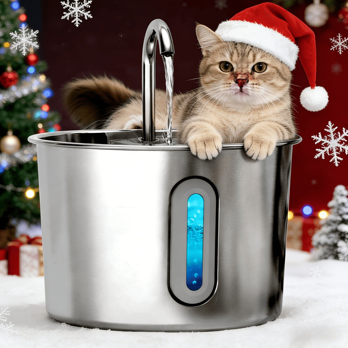 Stainless Steel Cat Water Fountain 74oz – 304 Food-Grade Steel, Ultra-Quiet USB Pump, 3-Stage Filtration, Visible Water Level Window