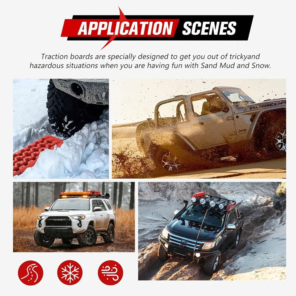 Off-Road Traction Boards Recovery Tracks 2-Pack – 10-Ton Capacity, 40”×11.8” PP Traction Mats for Sand, Mud & Snow