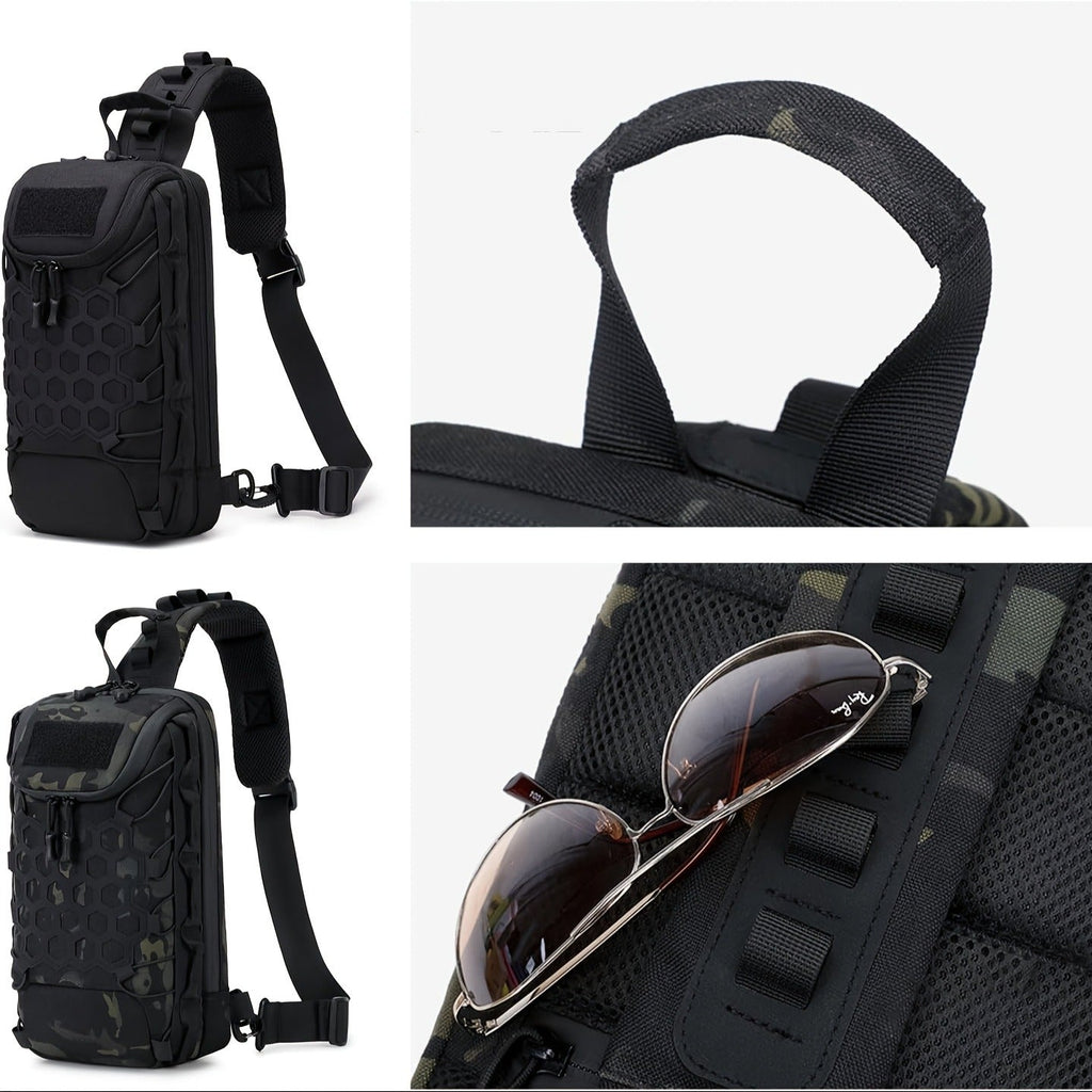Structured Tactical Shoulder Crossbody Bag with Honeycomb Front Panel in Black or Camouflage Pattern