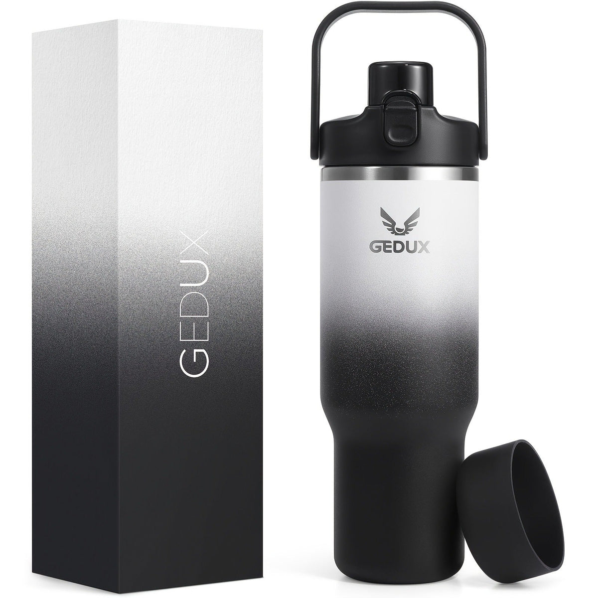 Vacuum Insulated Tumbler 32oz Stainless Steel with Handle Straw 2-in-1 Lid Chug Straw Lid Silicone Boot Matte Finish Keeps Drinks Cold Hot