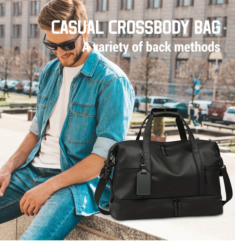 Gym Duffel Bag PU Foldable Sports Duffle with Shoe Compartment & Wet Pocket – Lightweight Weekender Travel Bag for Workout, Daily Use