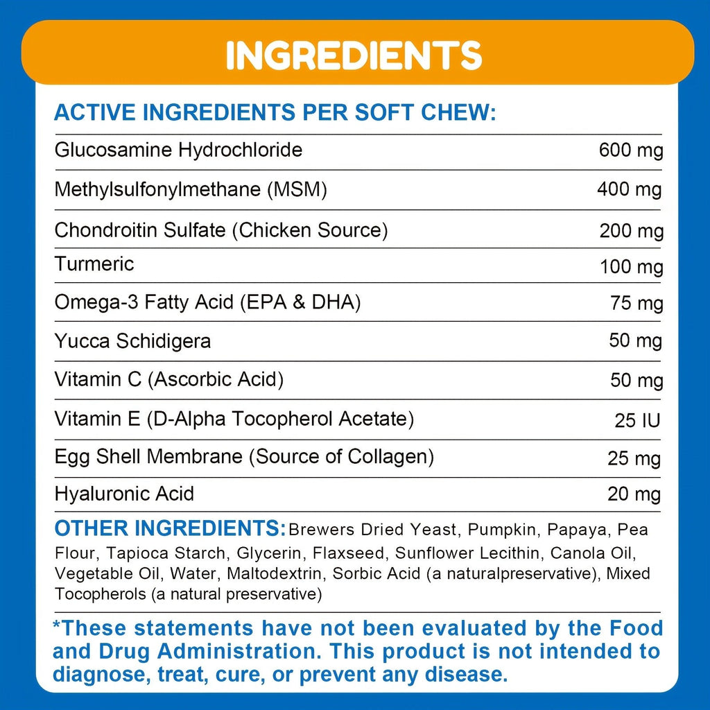 Dog Glucosamine Joint Supplement Chews 120ct | Chicken Flavor Soft Chews with Glucosamine, Chondroitin, MSM & Vitamins for Hip & Joint
