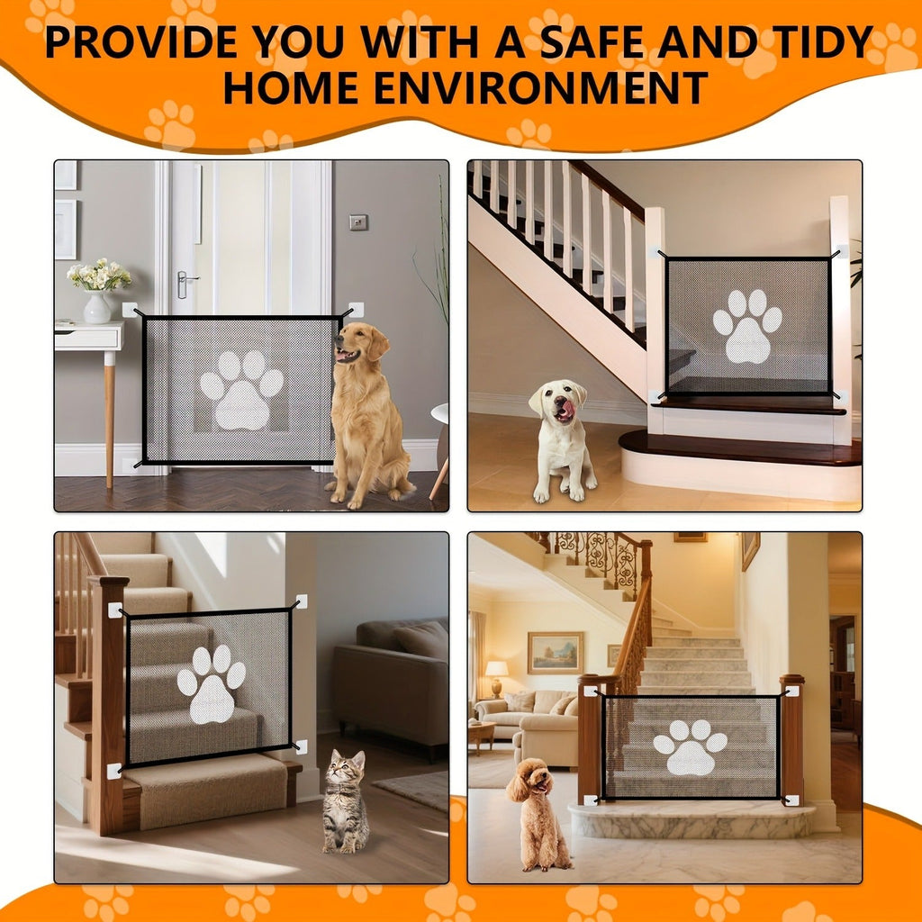 Pet Gate Folding Mesh Dog Safety Fence Isolation Net – Portable Collapsible Pet Barrier for Doorways Stairs Cars