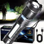 Flashlight 4500-Lumen Zoomable Fresnel Lens Torch with 21700 Battery in Golden or Red Upgrade Editions