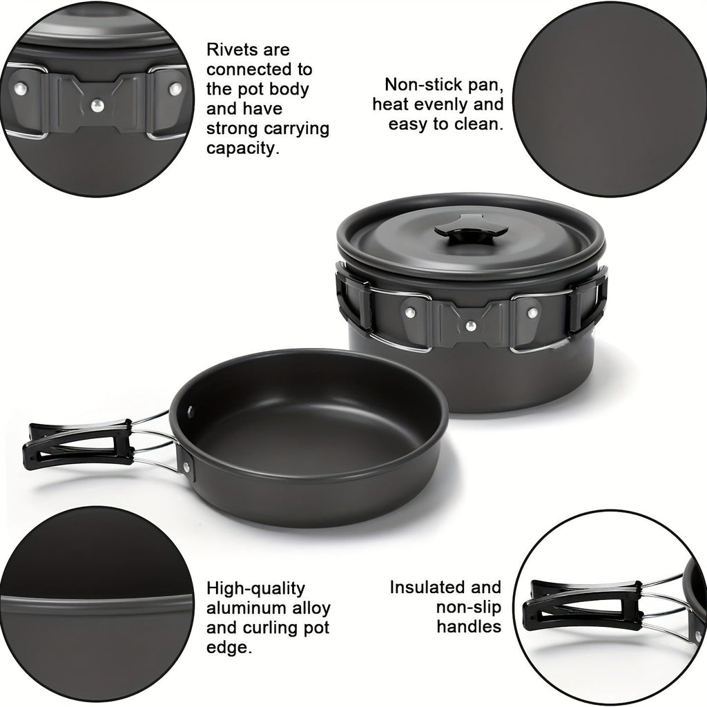 15-Piece Camping Cookware Set with Non-Stick Aluminum Alloy Pots & Pans – Portable Outdoor Cooking Kit with Kettle, Frying Pan, Cooking Pot