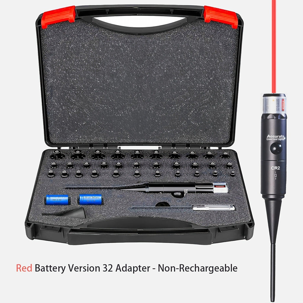 Bore Sight Laser Kit Red & Green Laser Boresighter with 8 & 32 Adapters – Multi-Caliber Universal Bore Sighter for .17 Cal to 12GA Rifle