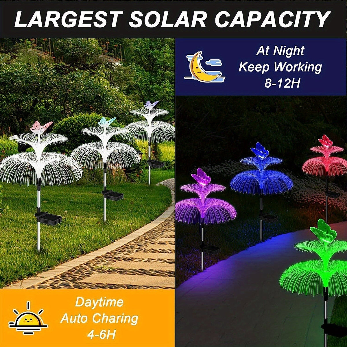 Solar Garden Lights Butterfly Jellyfish Stakes with Gradient Color Change in 2- or 4-Pack Sets