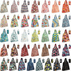 Reusable Grocery Bags Foldable Nylon Tote Bags Waterproof Washable Eco-Friendly Shopping Bag Set with Cute Floral Stripe Polka Dot Leopard