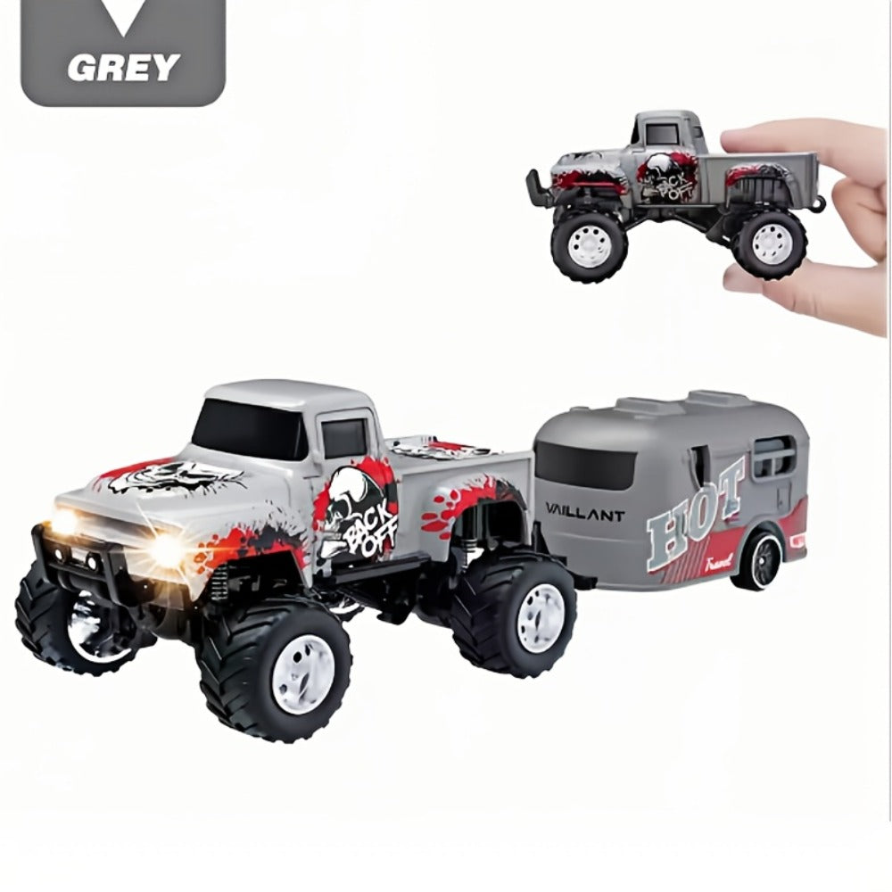 Mini Alloy RC Monster Truck 1:64 Scale 2.4GHz Off-Road Crawler with LED Lights, Street Graffiti Spray-Paint Design